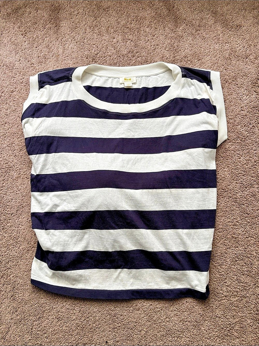 Maeve Striped Cotton Top in White & Blue Size XL
